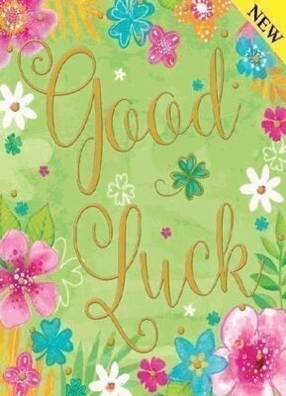 Green Good Luck Card With Flowers by Paper Rose
